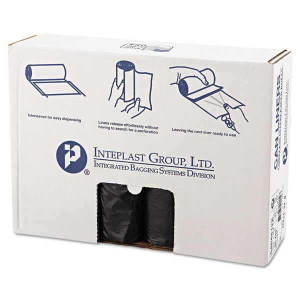 Inteplast Group High-Density Interleaved Commercial Can Liners, 45 gal, 12 microns, 40" x 48", Black, 25 Bags/Roll, 10 Rolls/Carton (IBSS404812K)