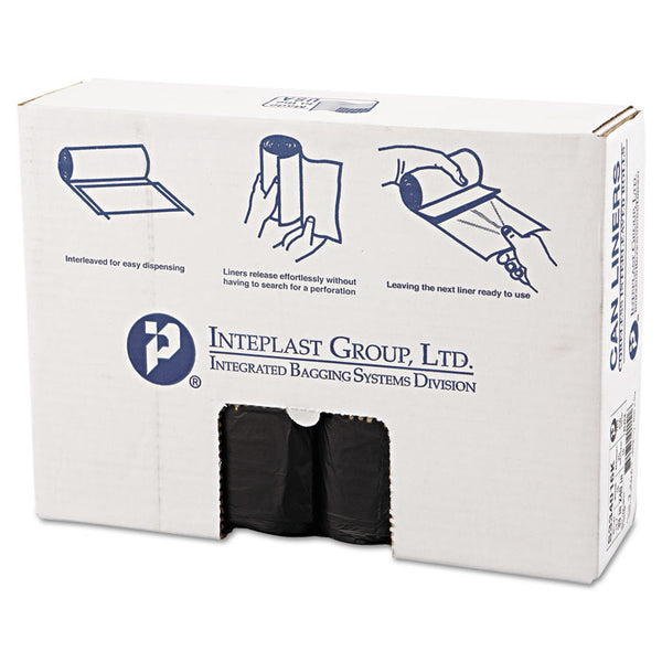 Inteplast Group High-Density Interleaved Commercial Can Liners, 33 gal, 16 microns, 33" x 40", Black, 25 Bags/Roll, 10 Rolls/Carton (IBSS334016K)