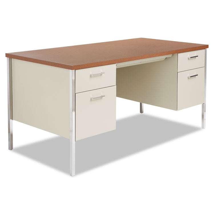 Alera® Double Pedestal Steel Desk, 60" x 30" x 29.5", Cherry/Putty (ALESD6030PC)