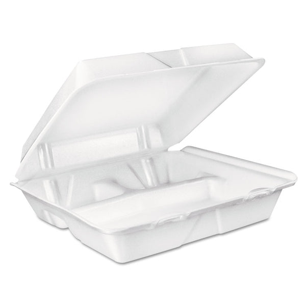 Dart® Foam Hinged Lid Container, 3-Compartment, 8 oz, 9 x 9.4 x 3, White, 200/Carton (DCC90HT3R)