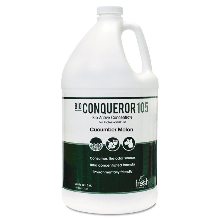 Fresh Products Bio Conqueror 105 Enzymatic Odor Counteractant Concentrate, Cucumber Melon, 1 gal Bottle, 4/Carton (FRS1BWBCMF)