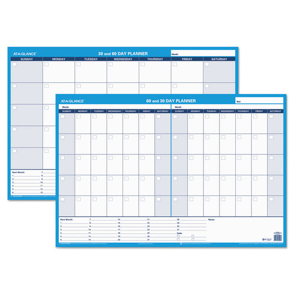 AT-A-GLANCE® 30/60-Day Undated Horizontal Erasable Wall Planner, 36 x 24, White/Blue Sheets, Undated (AAGPM23328)