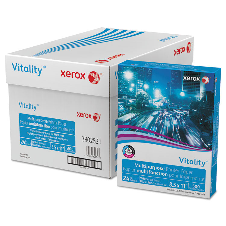 xerox™ Vitality Multipurpose Print Paper, 92 Bright, 24 lb Bond Weight, 8.5 x 11, White, 500/Ream (XER3R02531)