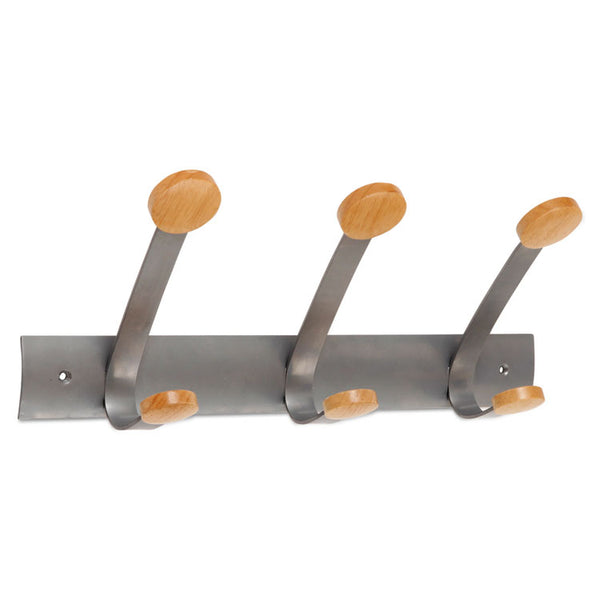 Alba™ Wooden Coat Hook, Three Wood Peg Wall Rack, Brown/Silver, 45 lb Capacity (ABAPMV3)