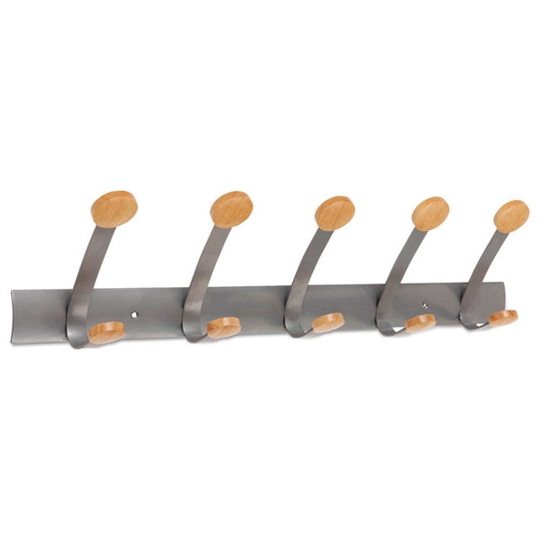 Alba™ Wooden Coat Hook, Five Wood Peg Wall Rack, Brown/Silver, 45 lb Capacity (ABAPMV5) Each