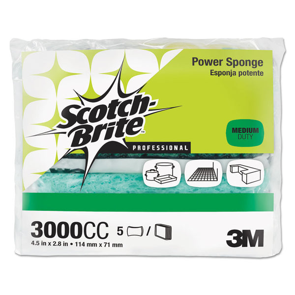 Scotch-Brite™ PROFESSIONAL Power Sponge, 2.8 x 4.5, 0.6" Thick, Blue/Teal, 5/Pack (MMM3000CC) Pack of 5