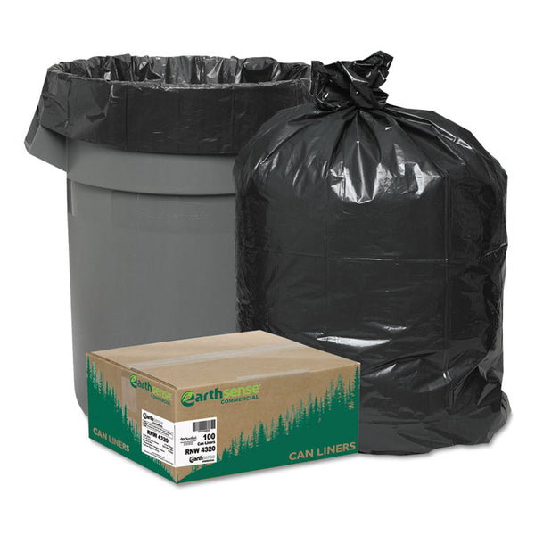 Earthsense® Commercial Linear Low Density Recycled Can Liners, 56 gal, 2 mil, 43" x 47", Black, 10 Bags/Roll, 10 Rolls/Carton (WBIRNW4320)