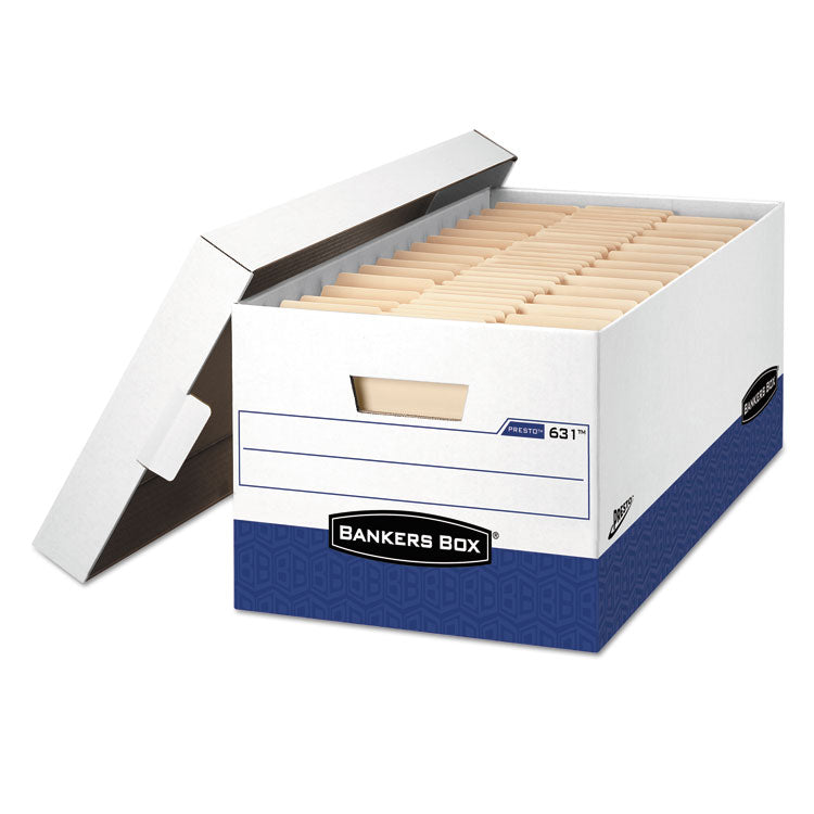 Bankers Box® PRESTO Heavy-Duty Storage Boxes, Letter Files, 13" x 25.38" x 10.5", White/Blue, 12/Carton (FEL0063101)