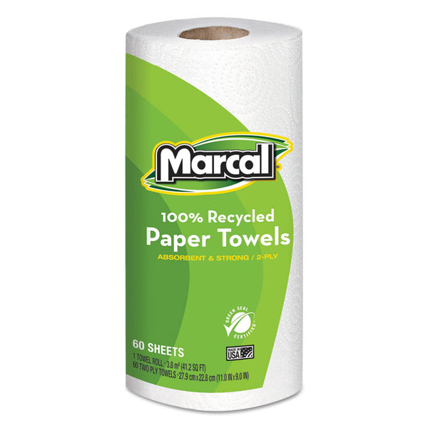 Marcal® 100% Premium Recycled Kitchen Roll Towels, 2-Ply, 11 x 9, White, 60 Sheets, 15 Rolls/Carton (MRC6709)