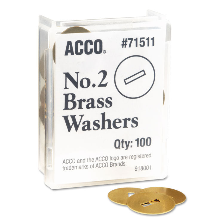 ACCO #2 Washers for Two-Prong Fasteners, 1.25" Diameter, Brass, 100/Box (ACC71511)