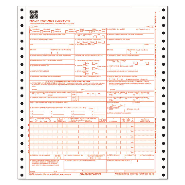 Adams® CMS Health Insurance Claim Form, Three-Part Carbonless, 9.5 x 11, 100 Forms Total (ABFCMS1500CV)
