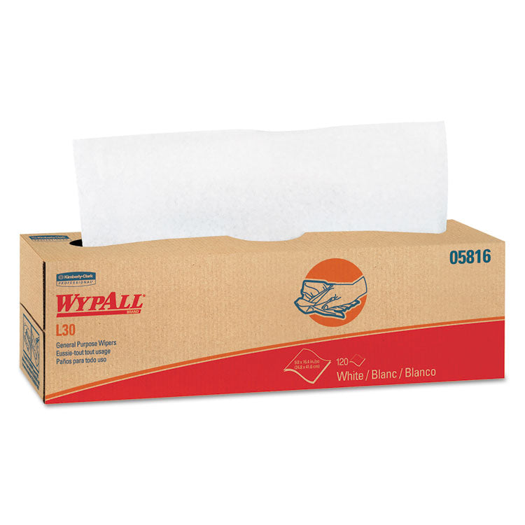 WypAll® L30 Towels, POP-UP Box, 9.8 x 16.4, White, 120/Box, 6 Boxes/Carton (KCC05816) Box of 6