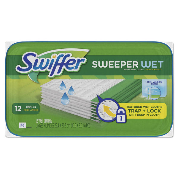 Swiffer® Wet Refill Cloths, 10 x 8, Open Window Fresh, Cloth, White, 12/Tub, 12 Tubs/Carton (PGC95531CT)