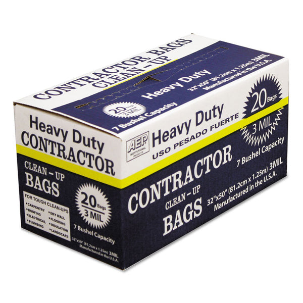 AEP® Industries Inc. Heavy-Duty Contractor Clean-Up Bags, 60 gal, 3 mil, 32" x 50", Black, 20/Carton (WBI186470)