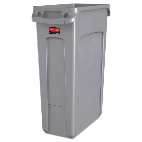 Rubbermaid® Commercial Slim Jim with Venting Channels, 23 gal, Plastic, Gray (RCP354060GY) Each