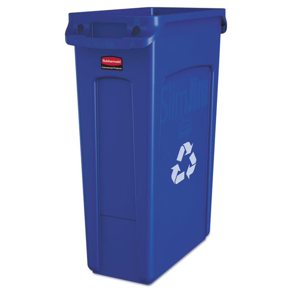 Rubbermaid® Commercial Slim Jim Plastic Recycling Container with Venting Channels, 23 gal, Plastic, Blue (RCP354007BE) Each