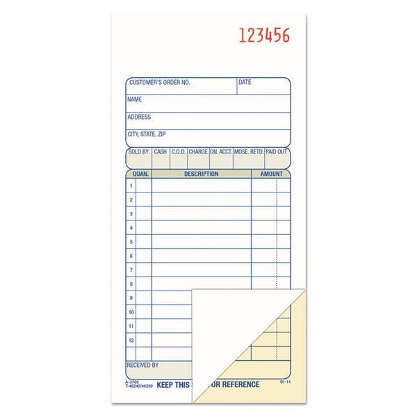 Adams® 2-Part Sales Book, 12 Lines, Two-Part Carbon, 3.38 x 6.69, 50 Forms Total (ABFDC3705)