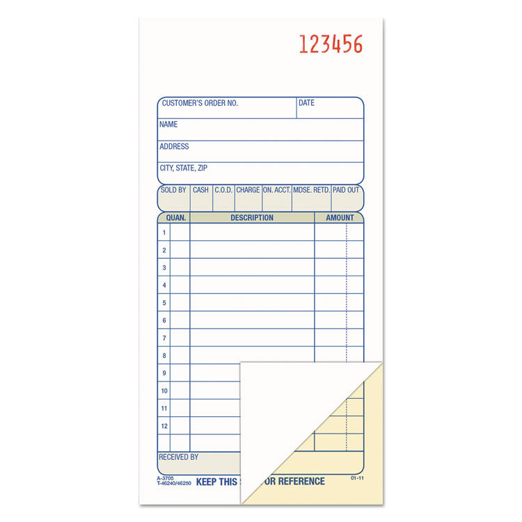 Adams® 2-Part Sales Book, 12 Lines, Two-Part Carbon, 3.38 x 6.69, 50 Forms Total (ABFDC3705)
