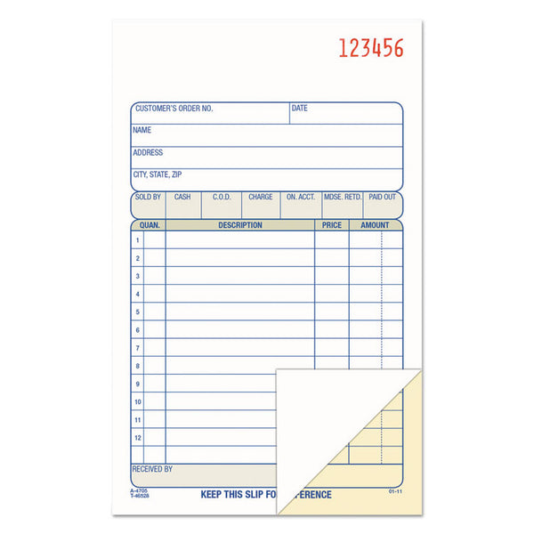 Adams 2-Part Sales Book, 6 11/16 x 4 3/16, Carbonless, 50 sets/Book (ABFDC4705) Each