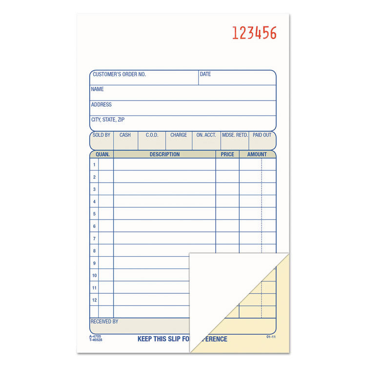 Adams® 2-Part Sales Book, 12 Lines, Two-Part Carbon, 6.69 x 4.19, 50 Forms Total (ABFDC4705)