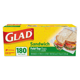 Glad® Fold-Top Sandwich Bags, 6.5" x 5.5", Clear, 180/Box, 12 Boxes/Carton (CLO60771)