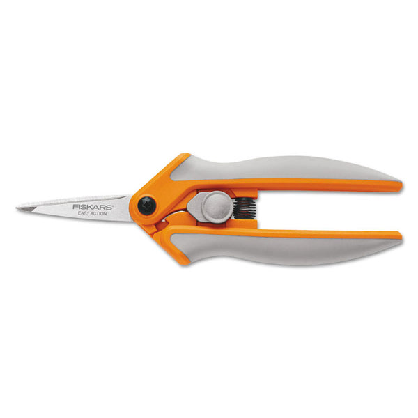 Fiskars® Easy Action Micro-Tip Scissors, Pointed Tip, 5" Long, 1.75" Cut Length, Gray Straight Handle (FSK1905001001)