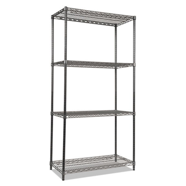 Alera® Wire Shelving Starter Kit, Four-Shelf, 36w x 18d x 72h, Black Anthracite (ALESW503618BA)