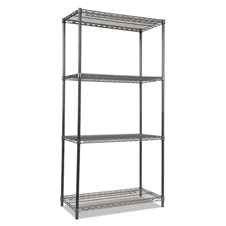 Alera® Wire Shelving Starter Kit, Four-Shelf, 36w x 18d x 72h, Black Anthracite (ALESW503618BA)