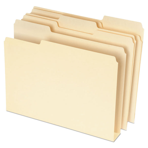 Pendaflex® Double Stuff File Folders, 1/3-Cut Tabs: Assorted, Letter Size, Manila, 50/Pack (PFX54459)