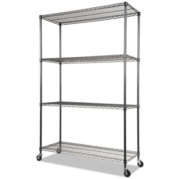 Alera® NSF Certified 4-Shelf Wire Shelving Kit with Casters, 48w x 18d x 72h, Black Anthracite (ALESW604818BA)