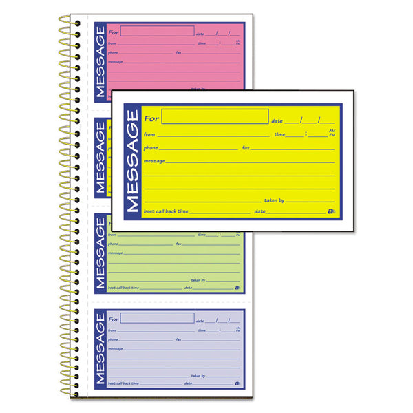 Adams® Wirebound Telephone Book with Multicolored Messages, Two-Part Carbonless, 4.75 x 2.75, 4 Forms/Sheet, 200 Forms Total (ABFSC1153RB)