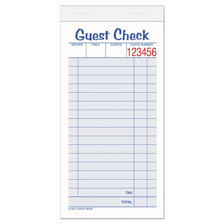 Adams® Guest Check Pad, Two-Part Carbonless, 6.38 x 3.38, 50 Forms Total (ABF10450SW) Pack of 10