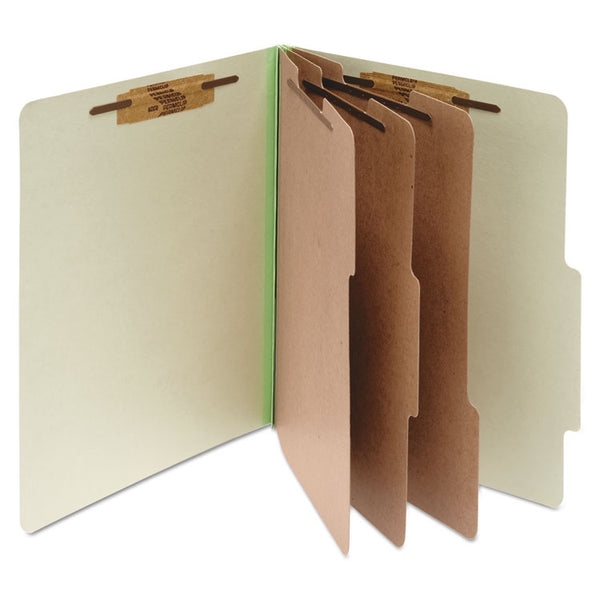 ACCO Pressboard Classification Folders, 4" Expansion, 3 Dividers, 8 Fasteners, Letter Size, Leaf Green Exterior, 10/Box (ACC15048)