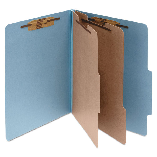 ACCO Pressboard Classification Folders, 3" Expansion, 2 Dividers, 6 Fasteners, Legal Size, Sky Blue Exterior, 10/Box (ACC16026)