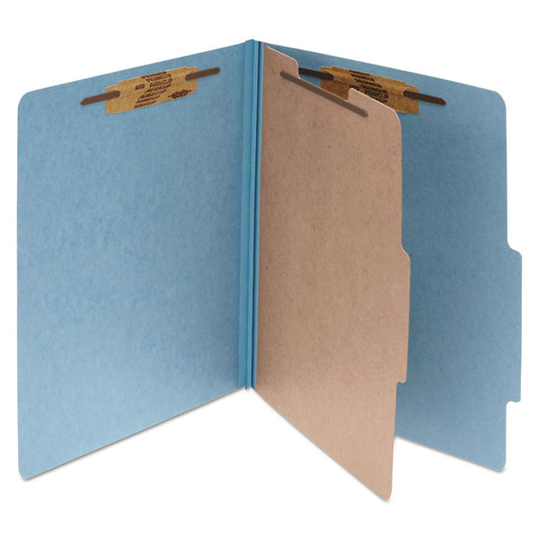 ACCO Pressboard Classification Folders, 2" Expansion, 1 Divider, 4 Fasteners, Letter Size, Sky Blue Exterior, 10/Box (ACC15024)