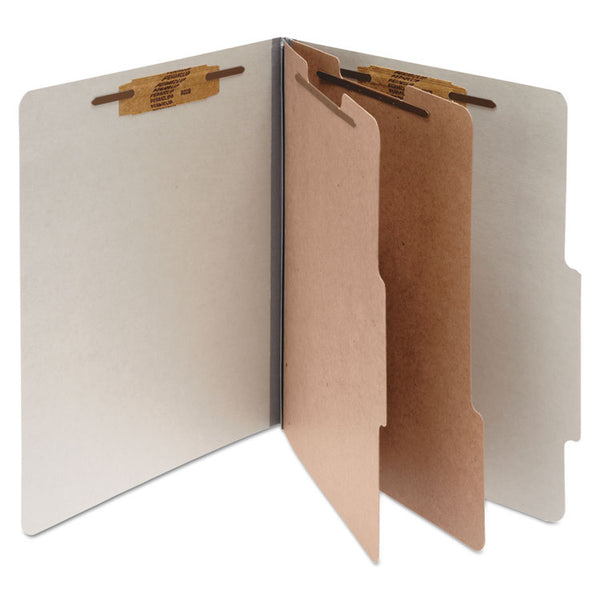 ACCO Pressboard Classification Folders, 3" Expansion, 2 Dividers, 6 Fasteners, Letter Size, Mist Gray Exterior, 10/Box (ACC15056)