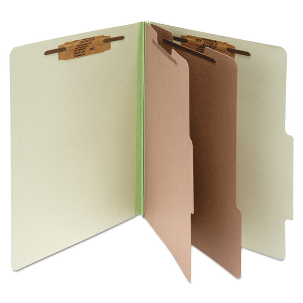 ACCO Pressboard Classification Folders, 3" Expansion, 2 Dividers, 6 Fasteners, Legal Size, Leaf Green Exterior, 10/Box (ACC16046)