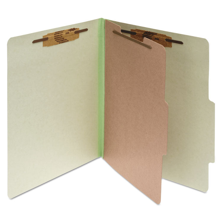 ACCO Pressboard Classification Folders, 2" Expansion, 1 Divider, 4 Fasteners, Legal Size, Leaf Green Exterior, 10/Box (ACC16044) Each