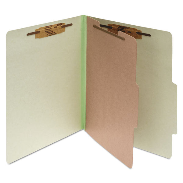 ACCO Pressboard Classification Folders, 2" Expansion, 1 Divider, 4 Fasteners, Letter Size, Leaf Green Exterior, 10/Box (ACC15044)