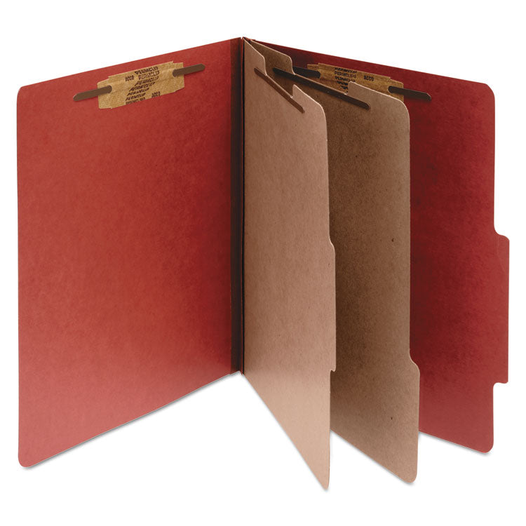ACCO Pressboard Classification Folders, 3" Expansion, 2 Dividers, 6 Fasteners, Legal Size, Earth Red Exterior, 10/Box (ACC16036)