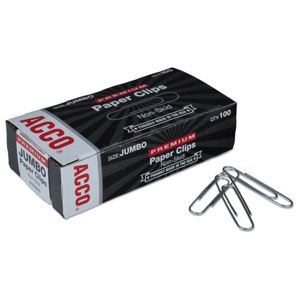 ACCO Premium Heavy-Gauge Wire Paper Clips, Jumbo, Nonskid, Silver, 100 Clips/Box, 10 Boxes/Pack (ACC72510)