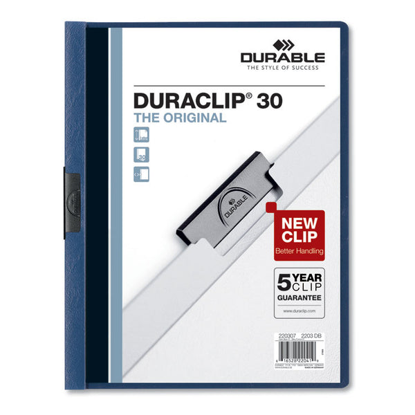 Durable® DuraClip Report Cover, Clip Fastener, Clear/Dark Blue, 25/Box (DBL220307)