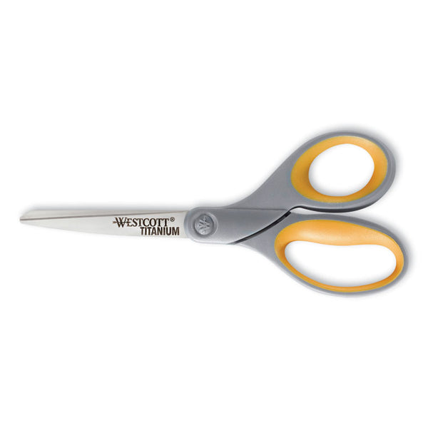 Westcott® Titanium Bonded Scissors, 8" Long, 3.5" Cut Length, Gray/Yellow Straight Handle (ACM13529) Each