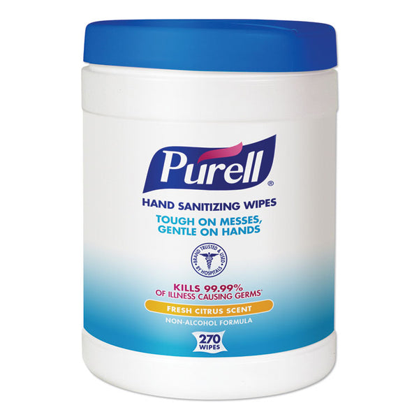 PURELL® Sanitizing Hand Wipes, 6.75 x 6, Fresh Citrus, White, 270 Wipes/Canister (GOJ911306EA) Each