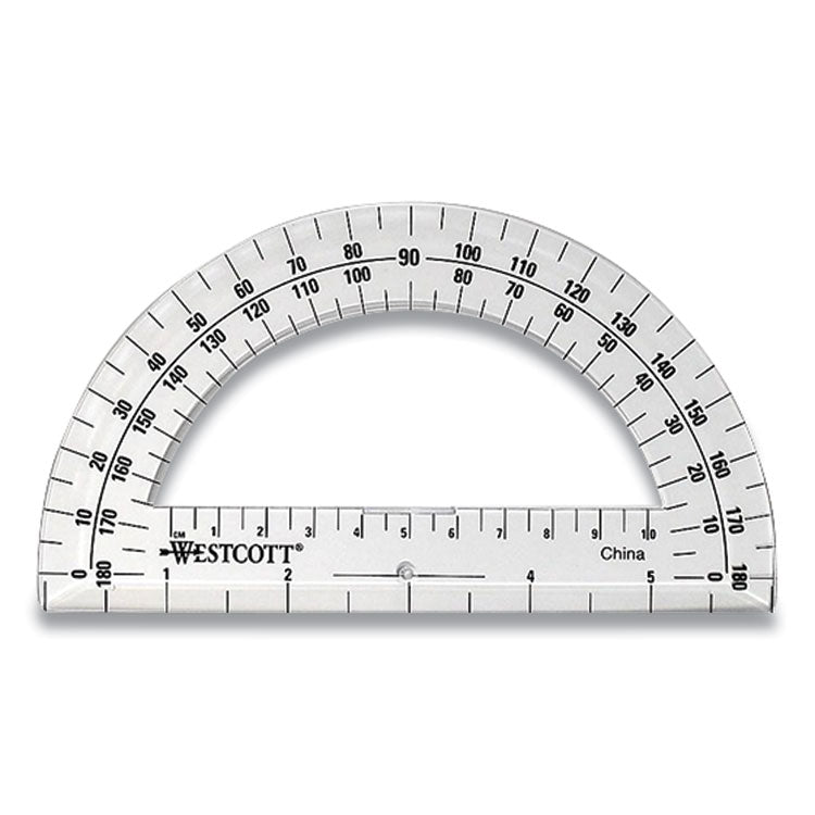 Westcott® 180 Degree Protractor, Plastic, 6" Ruler Edge/180 Degree, Clear (ACM11200) Each