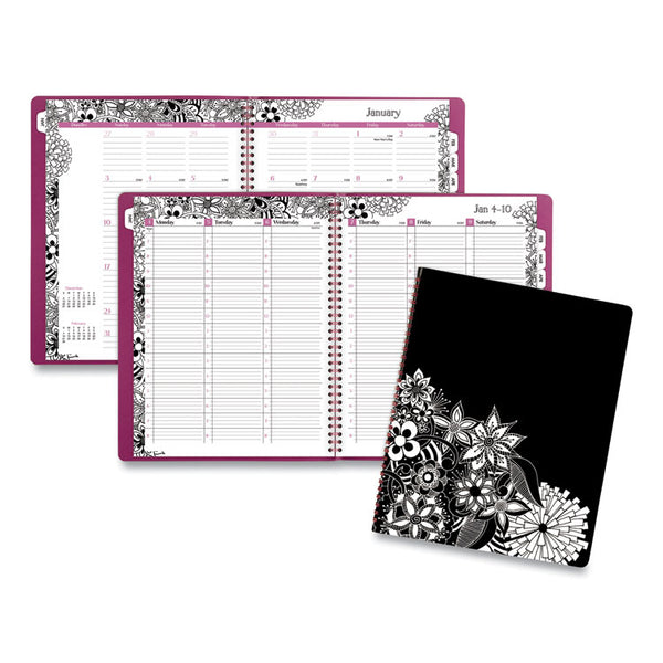 Cambridge® Floradoodle Weekly/Monthly Professional Planner, Floral Artwork, 11 x 8.5, Black/White Cover, 12-Month (Jan-Dec): 2025 (AAG589905) Each