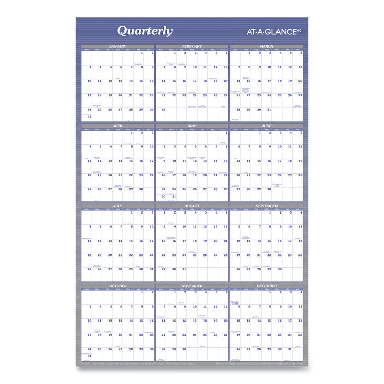 AT-A-GLANCE® Vertical/Horizontal Erasable Quarterly/Monthly Wall Planner, 24 x 36, White/Blue Sheets, 12-Month (Jan to Dec): 2024 (AAGA1102)