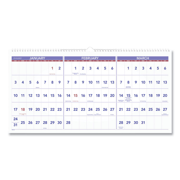 AT-A-GLANCE® Deluxe Three-Month Reference Wall Calendar, Horizontal Orientation, 24 x 12, White Sheets, 15-Month (Dec-Feb): 2023 to 2025 (AAGPM1428)