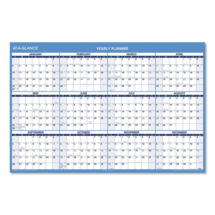 AT-A-GLANCE® Horizontal Reversible/Erasable Wall Planner, 48 x 32, White/Blue Sheets, 12-Month (Jan to Dec): 2024 (AAGPM30028)