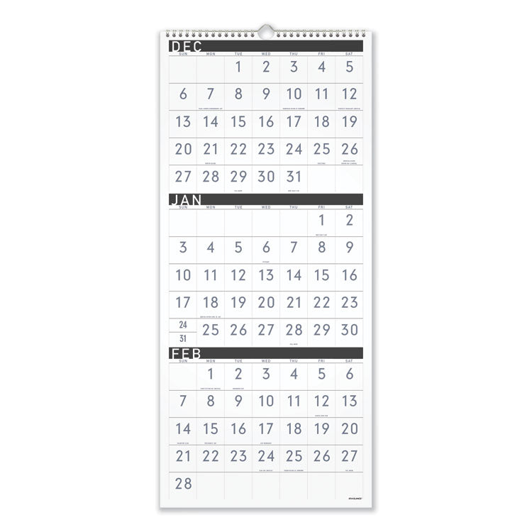 AT-A-GLANCE® Three-Month Reference Wall Calendar, Contemporary Artwork/Formatting, 12 x 27, White Sheets, 15-Month (Dec-Feb): 2023 to 2025 (AAGPM11X28)